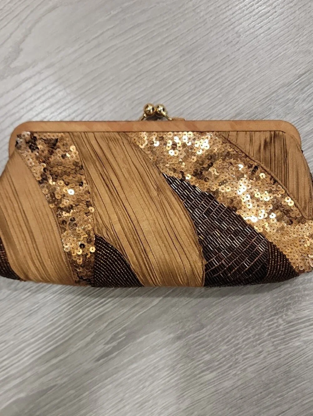 Valerie Stevens Gold Sequin Woven Clutch